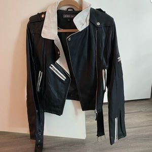 Members only black-and-white vegan leather jacket